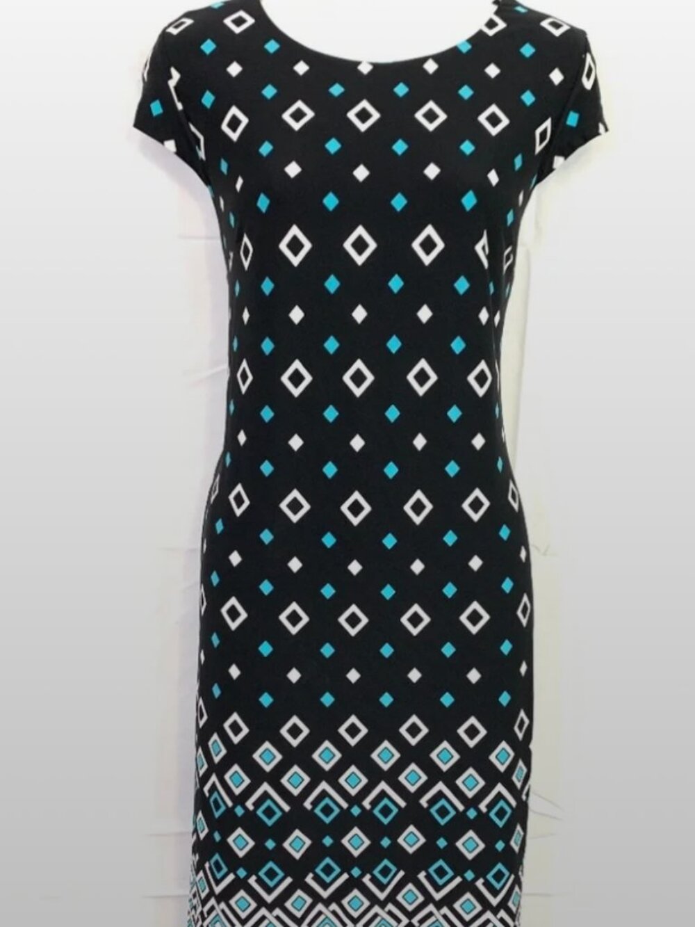LIZ CLAIBORNE Black Teal Stretch Knit Dress size M